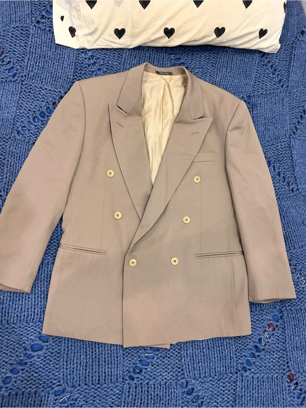 Vintage 1980s ITALIAN Men's Double-Breasted Taupe Suit - Classic Two-Piece Set